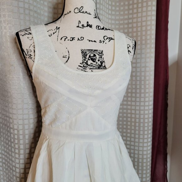 American Eagle Outfitters Ivory Color Skater Dress with Chiffon Eyelet - Picture 6 of 13